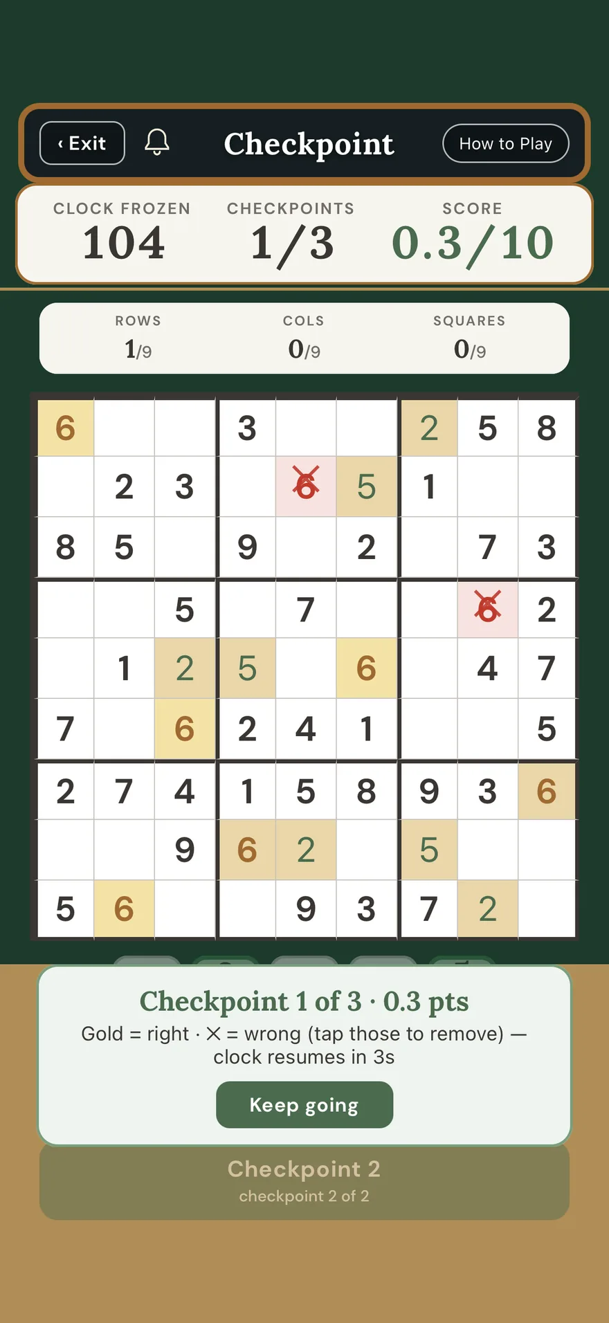 Checkpoint, a SIDECAR original number puzzle, in progress