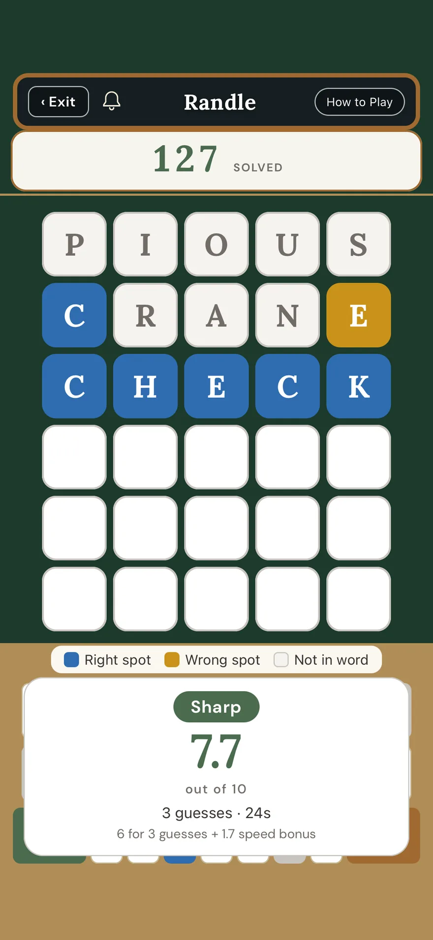 Randle, a SIDECAR original word game, solved