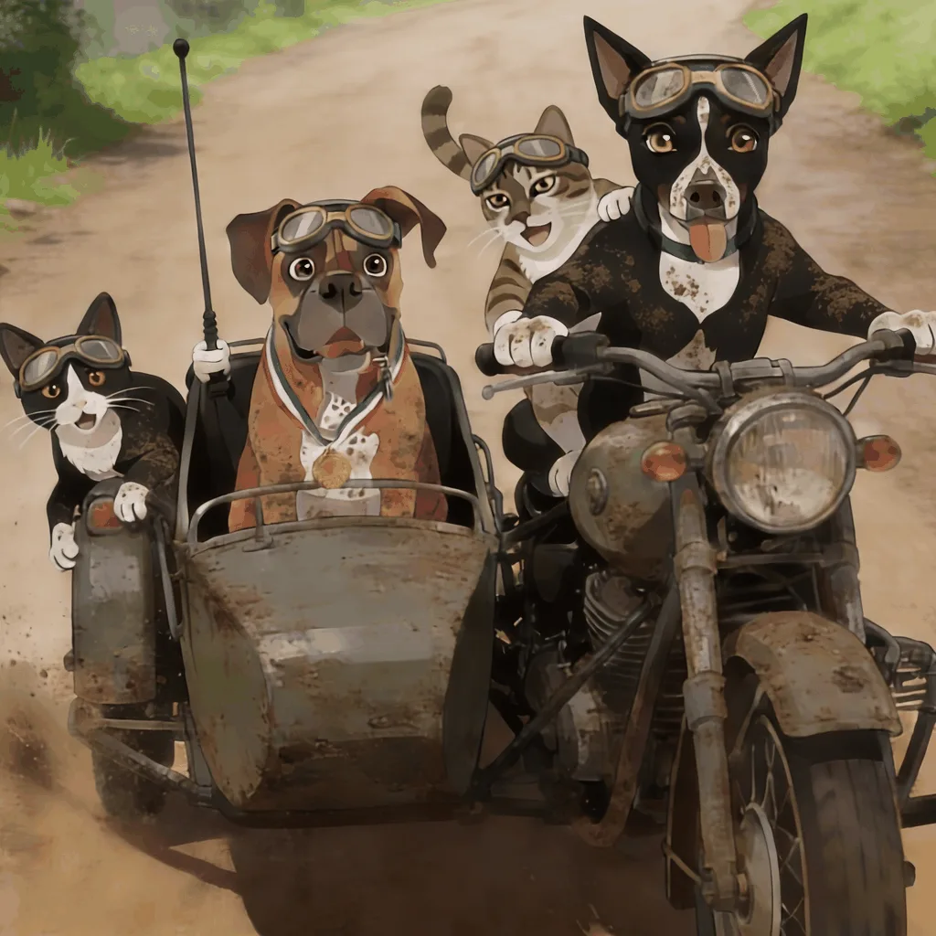 The SIDECAR crew riding their sidecar